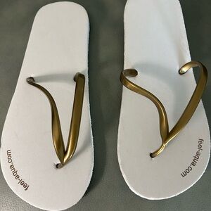 White Flip Flops with Gold Straps